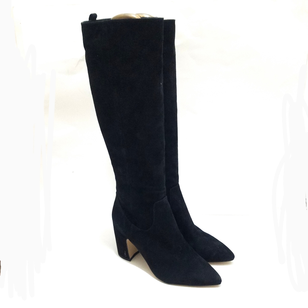 Sam Edelman Black Suede Knee-High Block Heel Boots